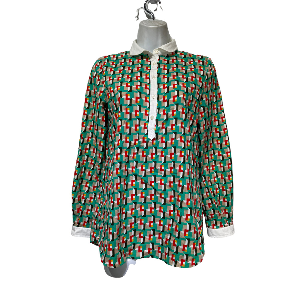 el ganso women’s Size S geometric 3/4 button up collared long sleeve blouse